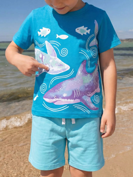 Children's Shark Print Cotton T-Shirt - PBNJ FASHIONS