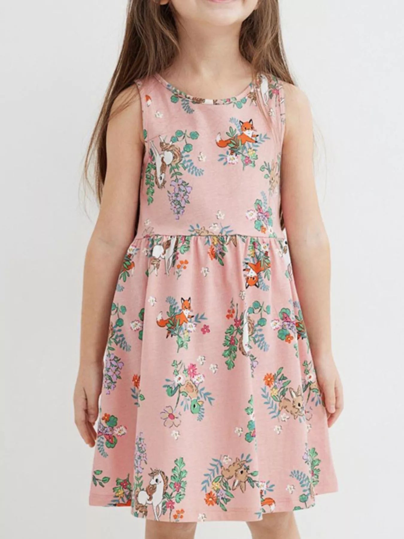Children's Sleeveless Floral Animal Print Casual Dress - PBNJ FASHIONS