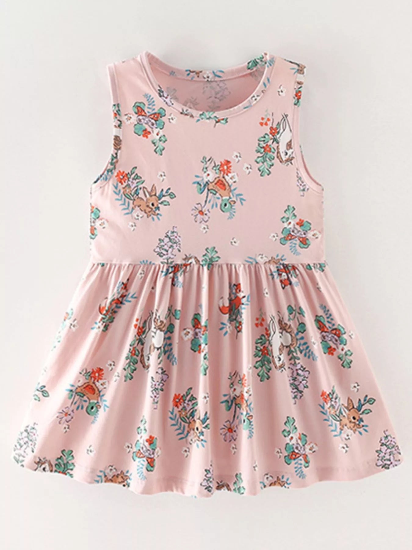 Children's Sleeveless Floral Animal Print Casual Dress - PBNJ FASHIONS
