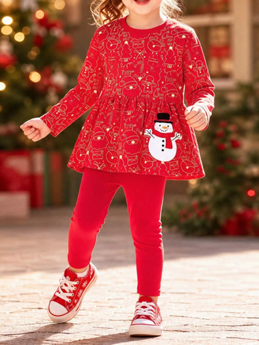 Children's Snowman Applique Peplum Top and Leggings Set - PBNJ FASHIONS