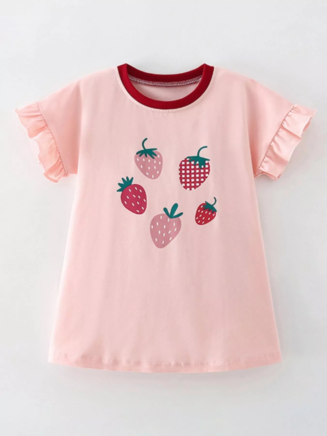Children's Strawberry Print Ruffle Sleeve Casual Dress - PBNJ FASHIONS
