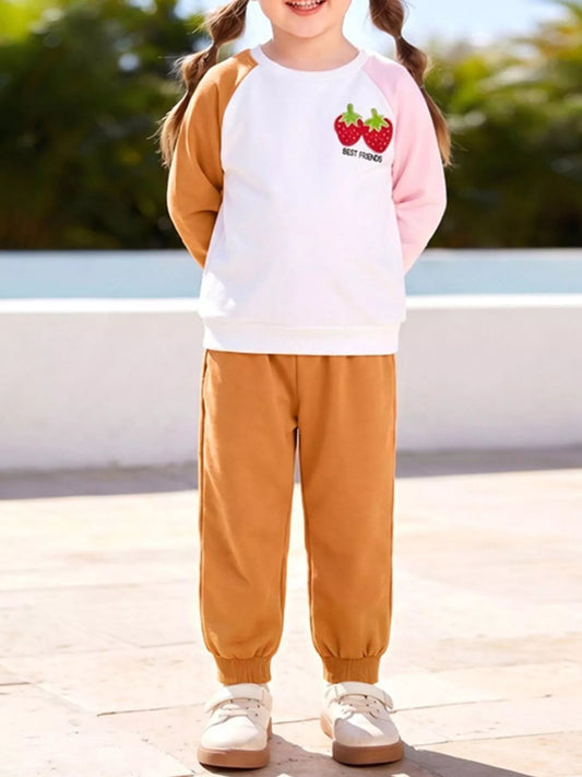 Children's Strawberry Raglan Sleeve Sweatshirt and Pants Set - PBNJ FASHIONS