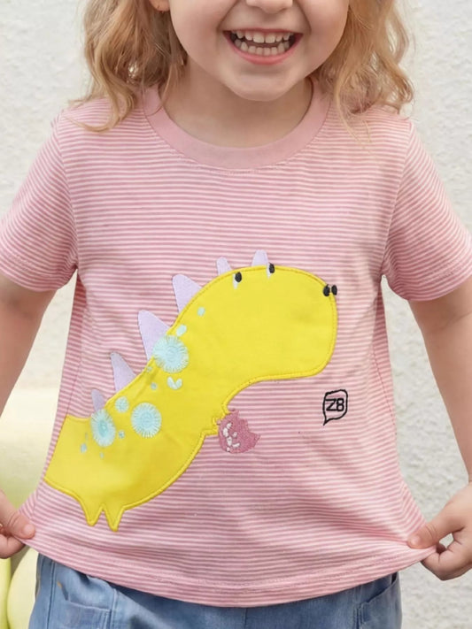 Children's Striped Dinosaur Short Sleeve Tee - PBNJ FASHIONS