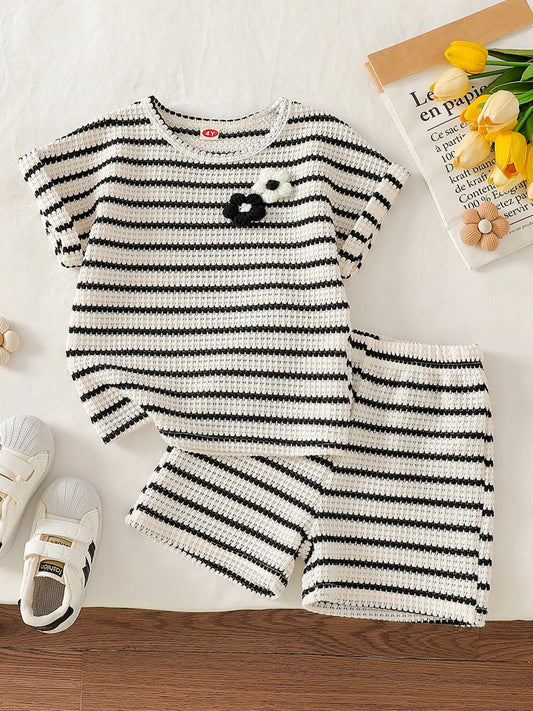 Children's Striped Round Neck Top and Shorts Set - PBNJ FASHIONS