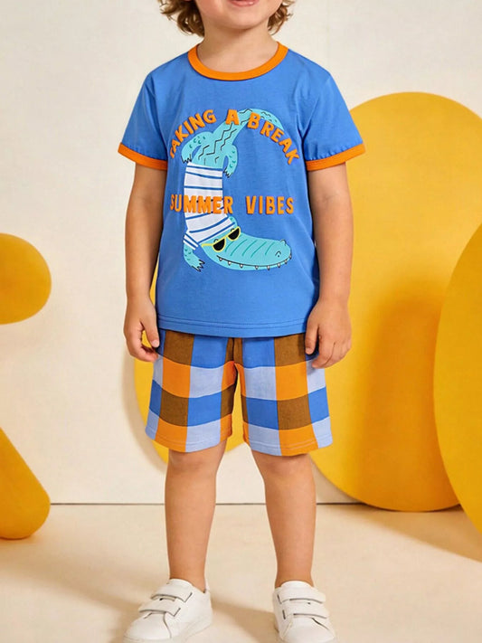 Children's Summer Vibes Crocodile Print Tee and Shorts Set - PBNJ FASHIONS