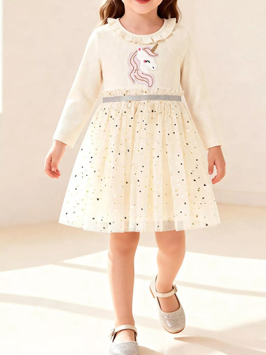 Children's Unicorn Applique Ruffle Trim Tulle Dress - PBNJ FASHIONS