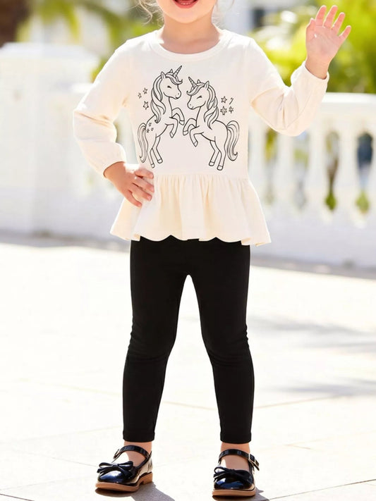 Children's Unicorn Graphic Peplum Top and Leggings Set - PBNJ FASHIONS
