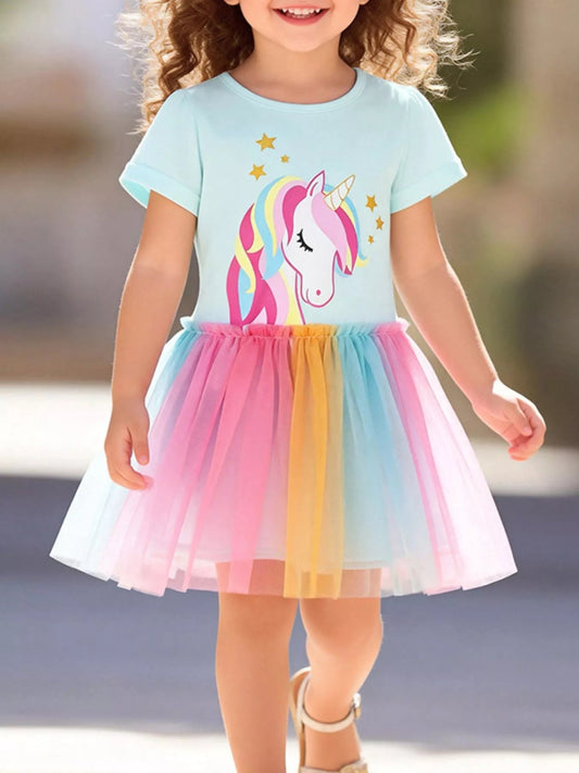 Children's Unicorn Graphic Rainbow Tulle Dress - PBNJ FASHIONS