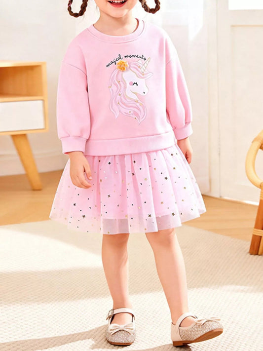 Children's Unicorn Graphic Sweatshirt Tulle Tutu Dress - PBNJ FASHIONS