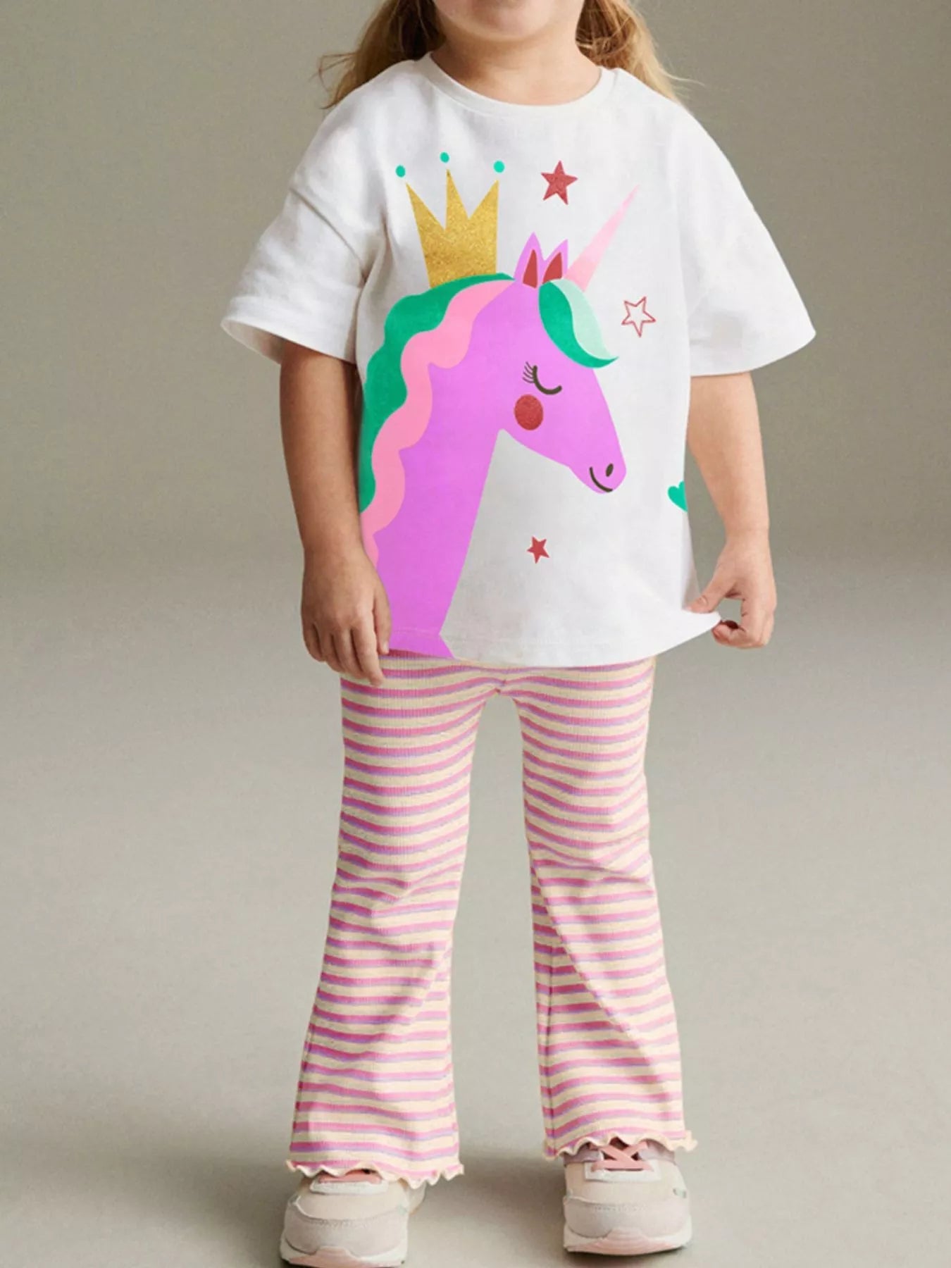 Children's Unicorn Graphic Tee and Striped Pants Set - PBNJ FASHIONS