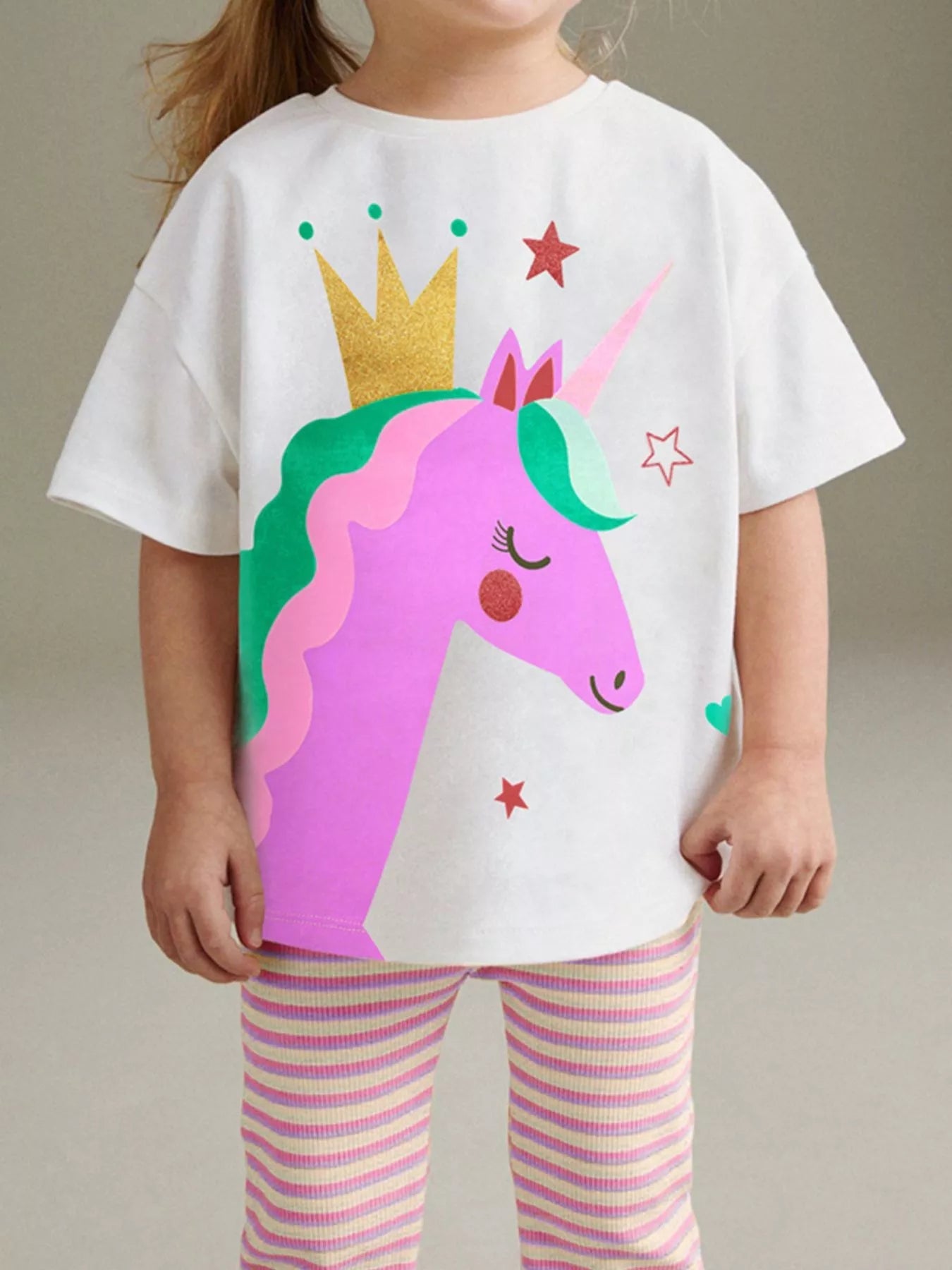 Children's Unicorn Graphic Tee and Striped Pants Set - PBNJ FASHIONS