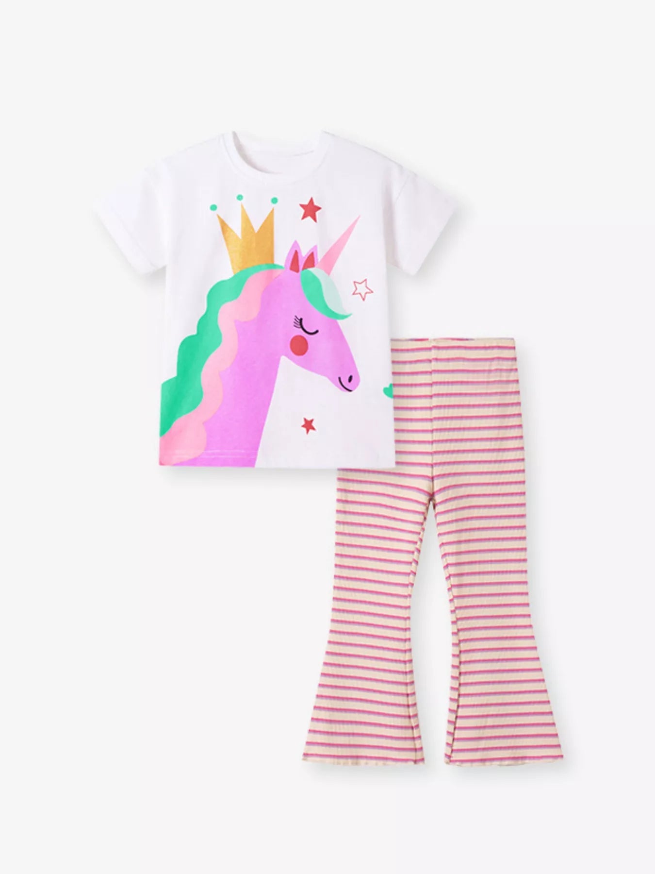 Children's Unicorn Graphic Tee and Striped Pants Set - PBNJ FASHIONS