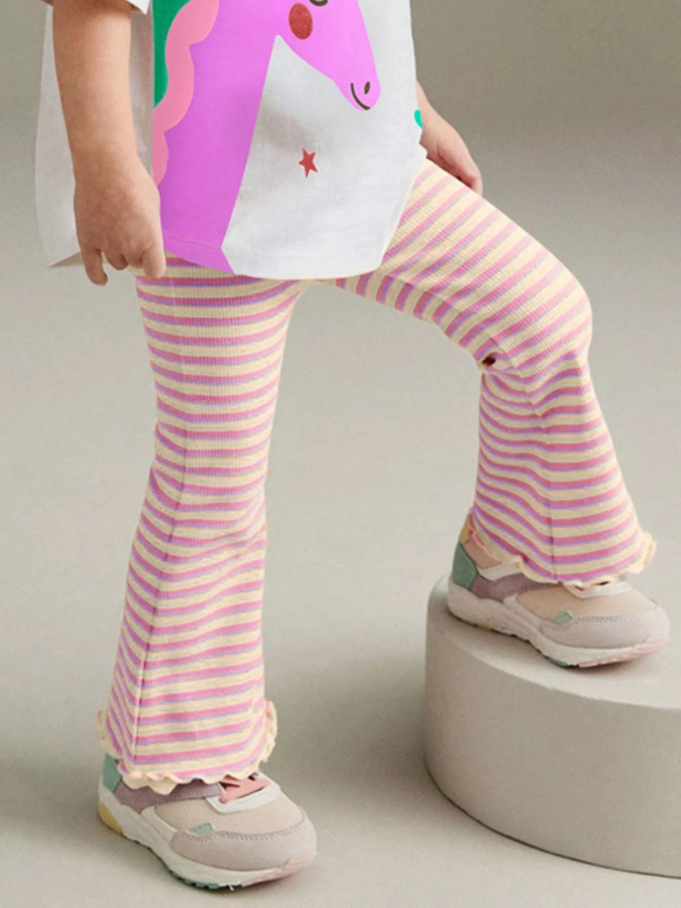 Children's Unicorn Graphic Tee and Striped Pants Set - PBNJ FASHIONS