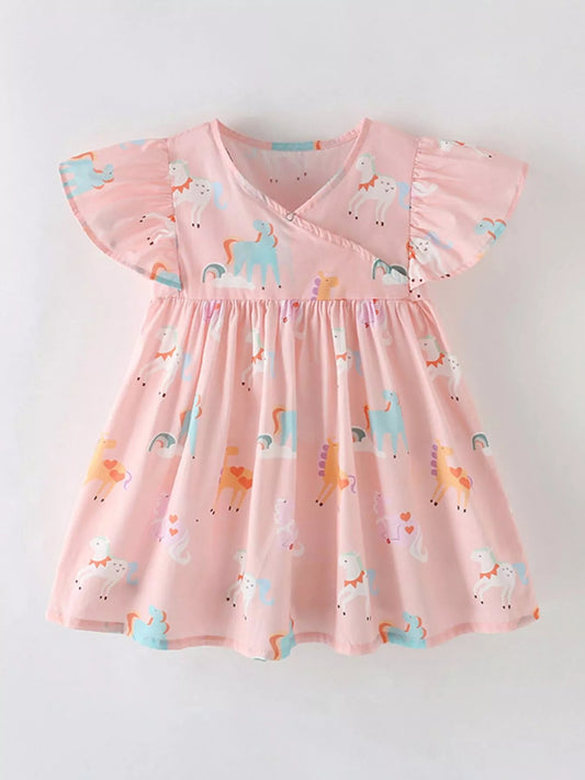 Children's Unicorn Print Flutter Sleeve Dress - PBNJ FASHIONS