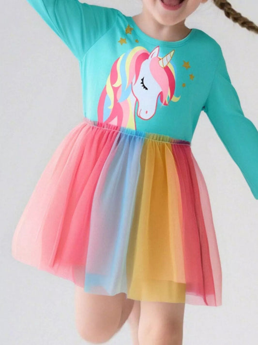 Children's Unicorn Rainbow Tulle Dress - PBNJ FASHIONS