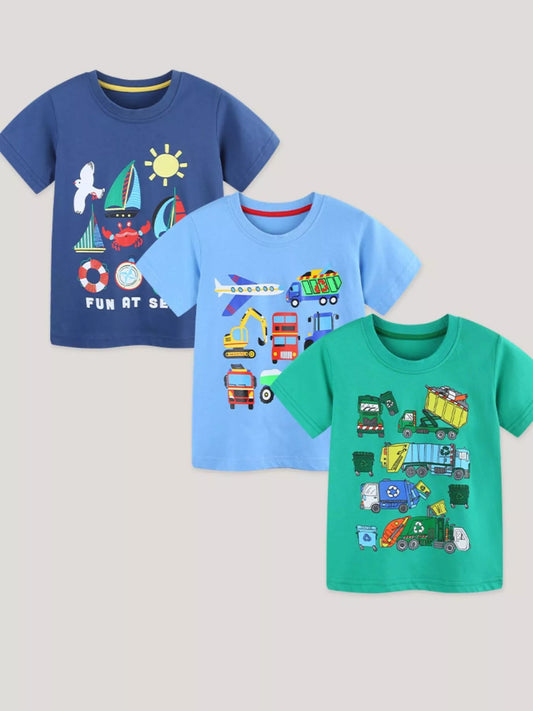 Children's Vehicle Graphic Short Sleeve T-Shirt - PBNJ FASHIONS