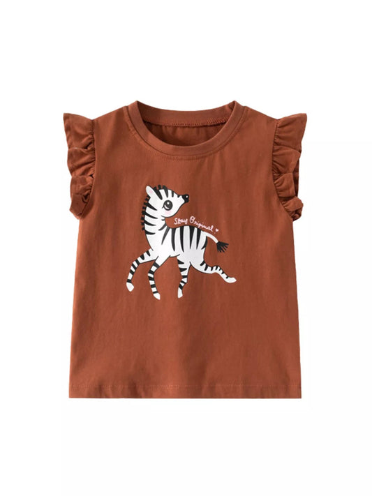 Children's Zebra Print Ruffle Sleeve T-Shirt - PBNJ FASHIONS