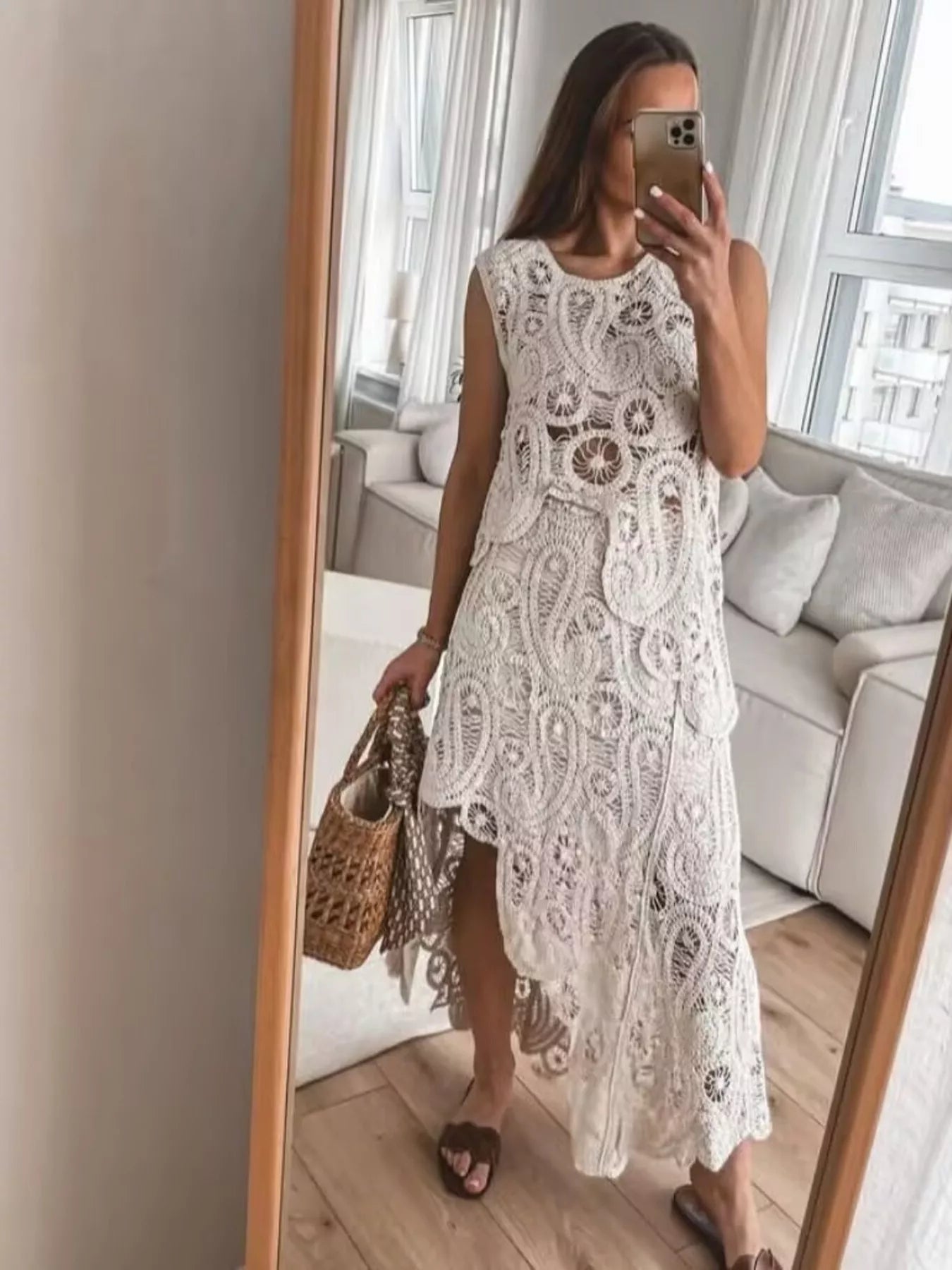 Crochet Sleeveless Tank and Skirt Set - PBNJ FASHIONS