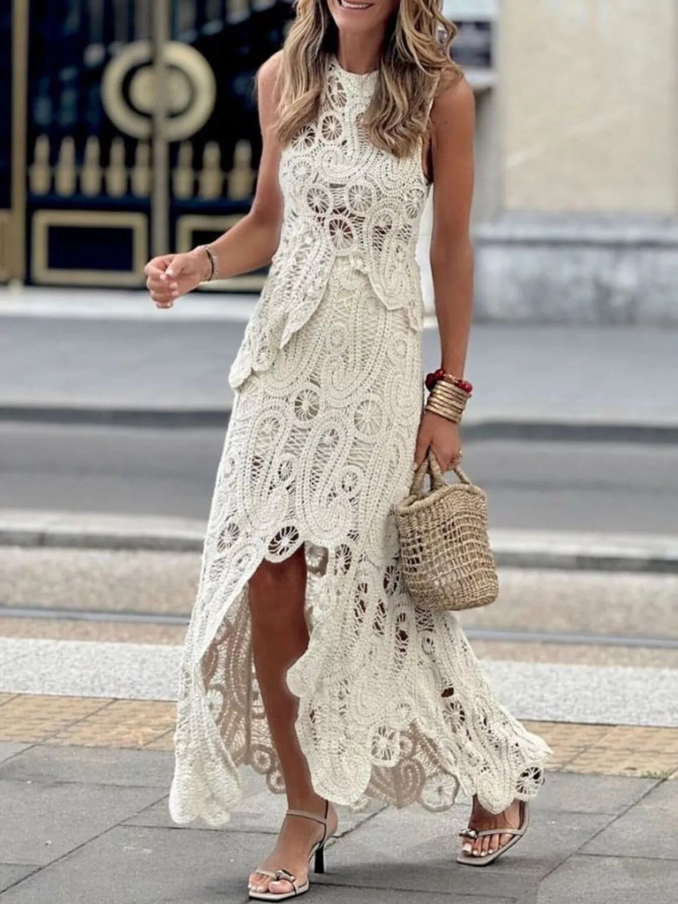 Crochet Sleeveless Tank and Skirt Set - PBNJ FASHIONS