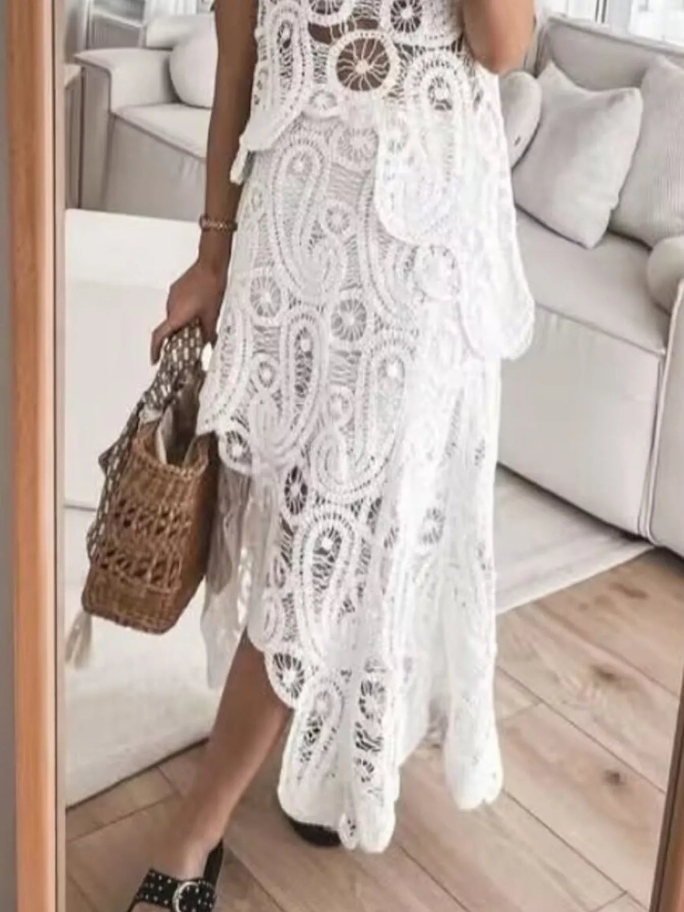 Crochet Sleeveless Tank and Skirt Set - PBNJ FASHIONS