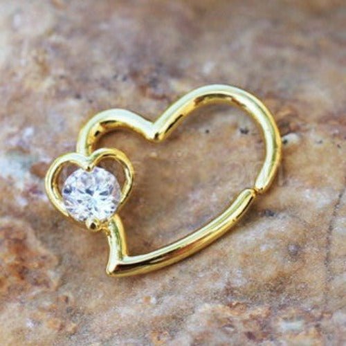 Gold Heart Cartilage Earring with Jeweled Heart-0