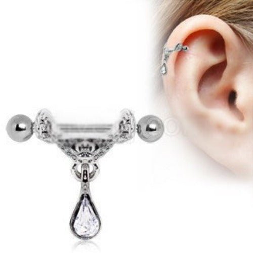 Celtic Floral Tiara Ear Cuff with Tear Drop Dangle-0