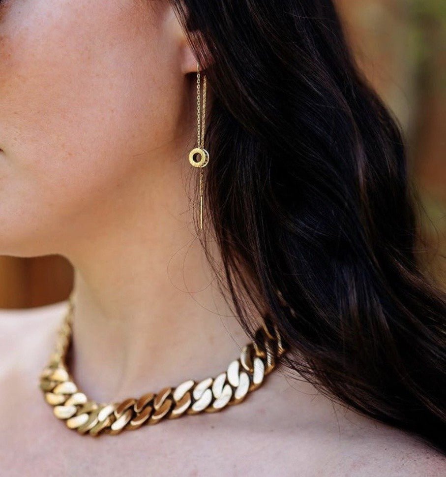 ER228W B.Tiff Thread Dangling Pavé Circle Earrings - PBNJ FASHIONS