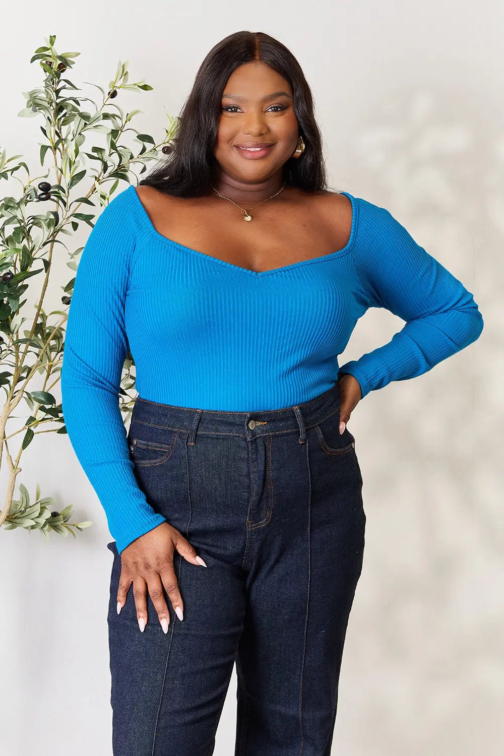 Culture Code Full Size Ribbed Sweetheart Neck Knit Top - PBNJ FASHIONS
