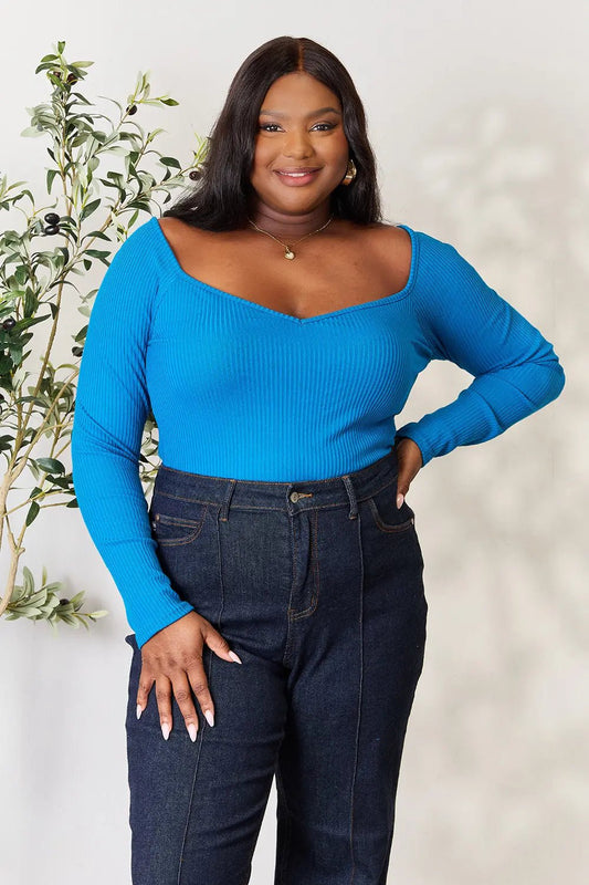 Culture Code Full Size Ribbed Sweetheart Neck Knit Top - PBNJ FASHIONS
