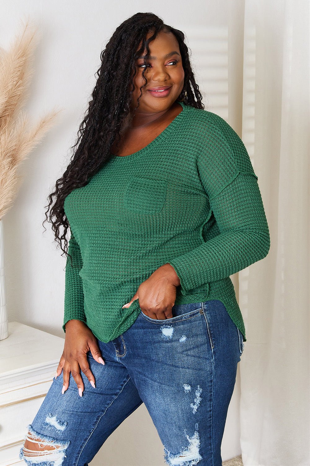Culture Code Full Size Scoop Neck Patch Pocket Top - PBNJ FASHIONS