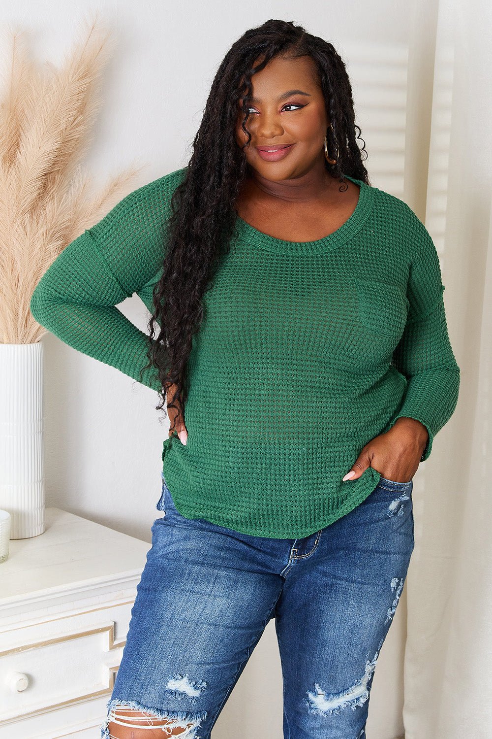 Culture Code Full Size Scoop Neck Patch Pocket Top - PBNJ FASHIONS