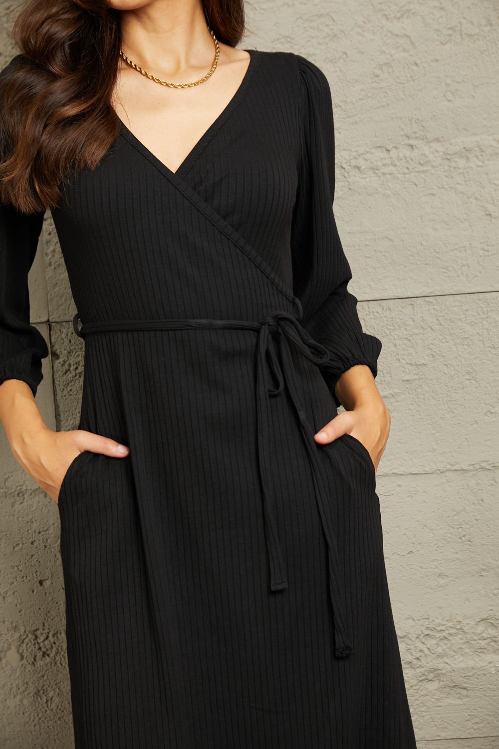 Culture Code Full Size Surplice Flare Ruching Dress - PBNJ FASHIONS