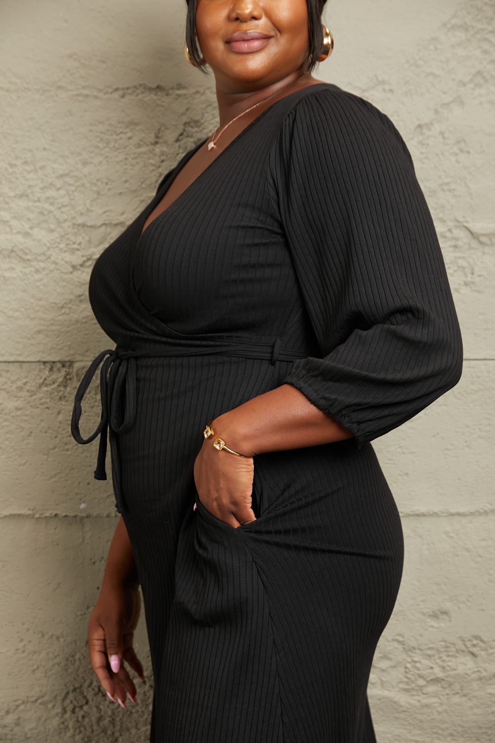 Culture Code Full Size Surplice Flare Ruching Dress - PBNJ FASHIONS