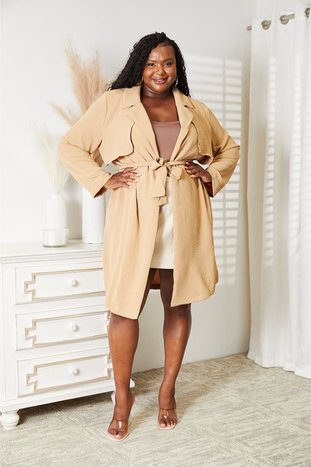 Culture Code Full Size Tied Trench Coat with Pockets - PBNJ FASHIONS