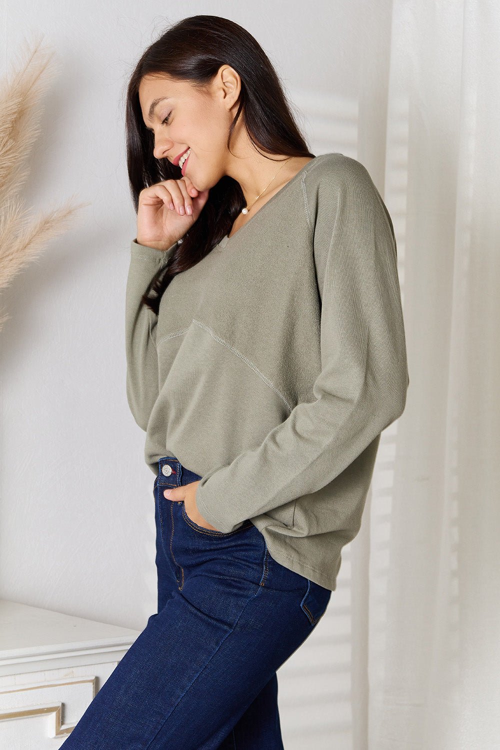 Culture Code Full Size V - Neck Long Sleeve T-Shirt - PBNJ FASHIONS