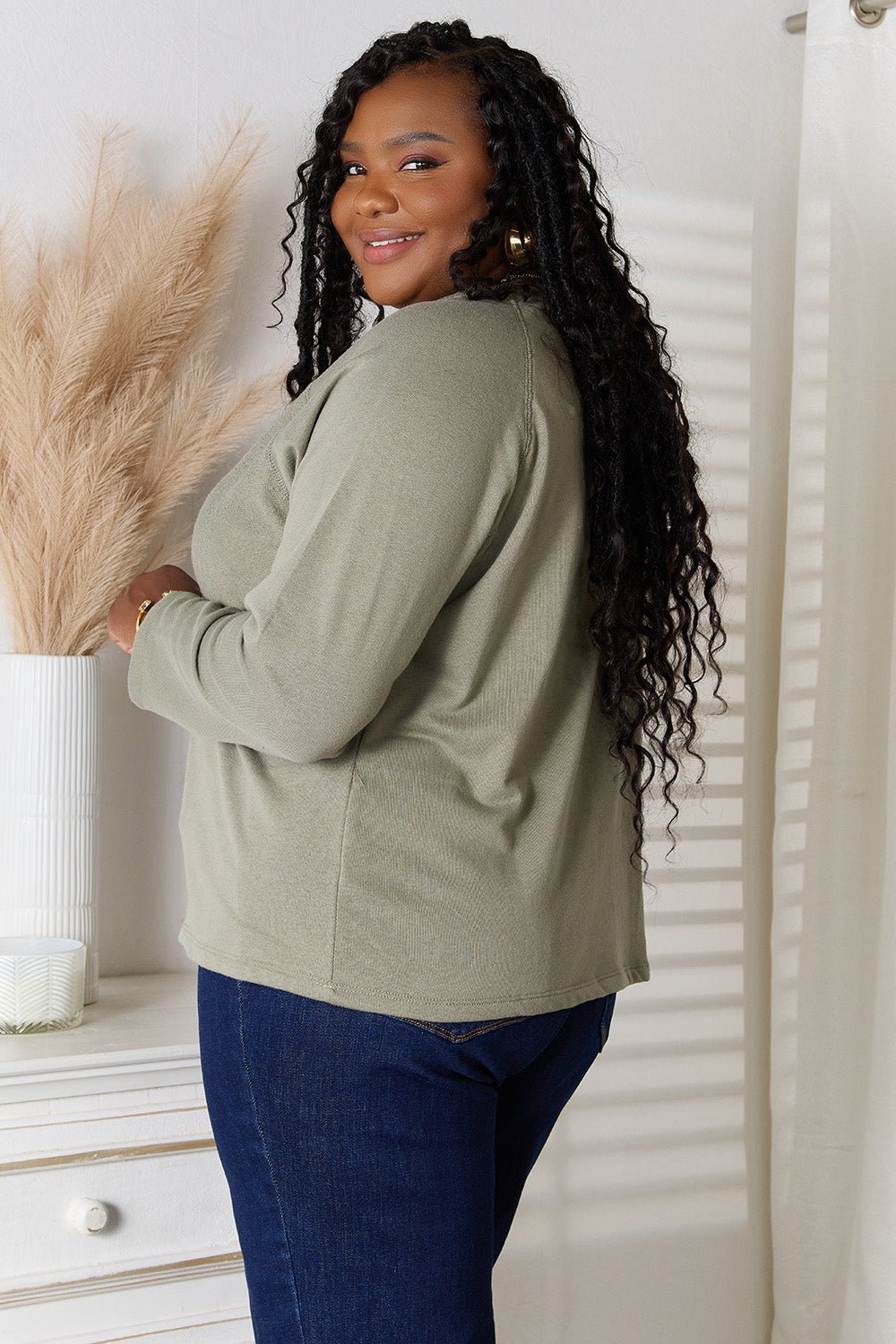 Culture Code Full Size V - Neck Long Sleeve T-Shirt - PBNJ FASHIONS