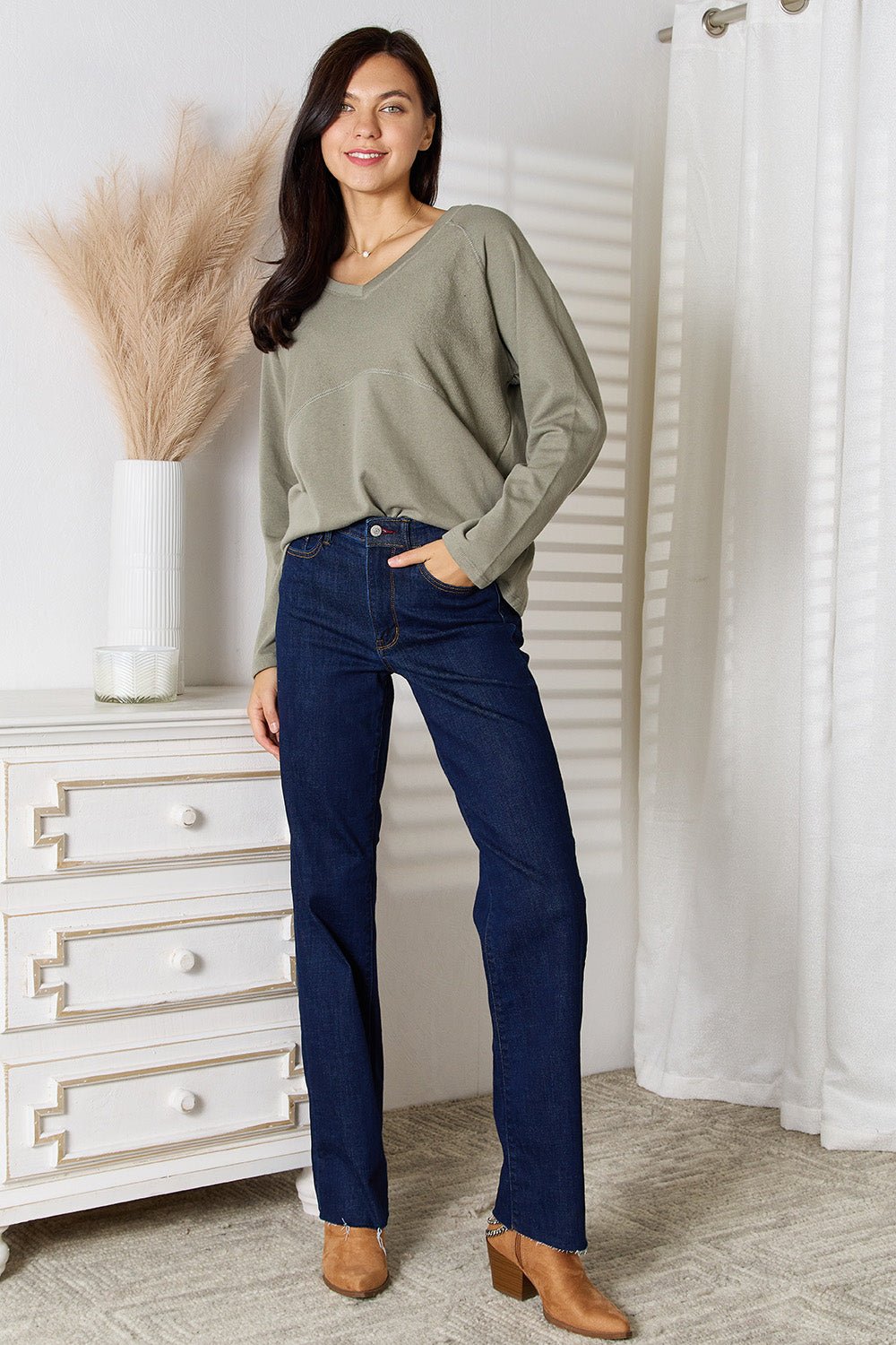 Culture Code Full Size V - Neck Long Sleeve T-Shirt - PBNJ FASHIONS