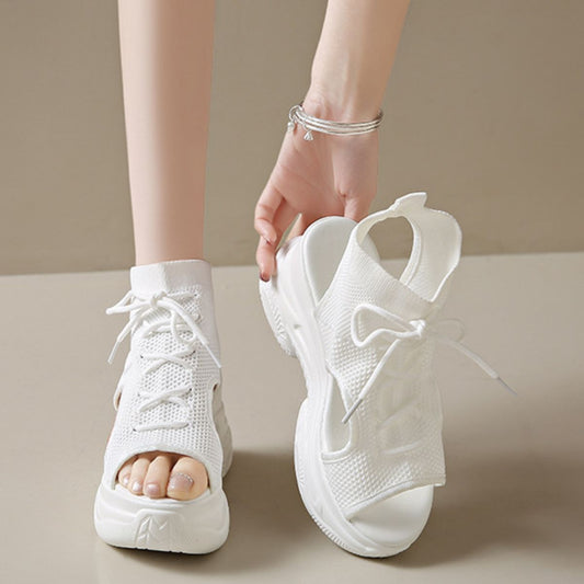 Cutout Mesh Wedge Sandals - PBNJ FASHIONS