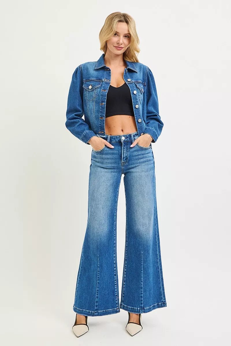 RISEN Full Size Mid Rise Wide Leg Jeans with Flared Look Plus Size - PBNJ FASHIONS