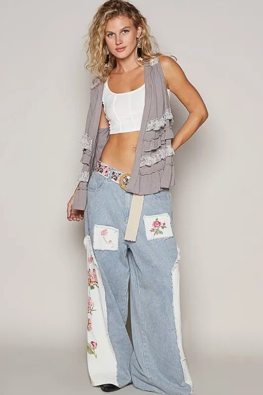 POL Ruffled Open Front Sleeveless Cardigan - PBNJ FASHIONS
