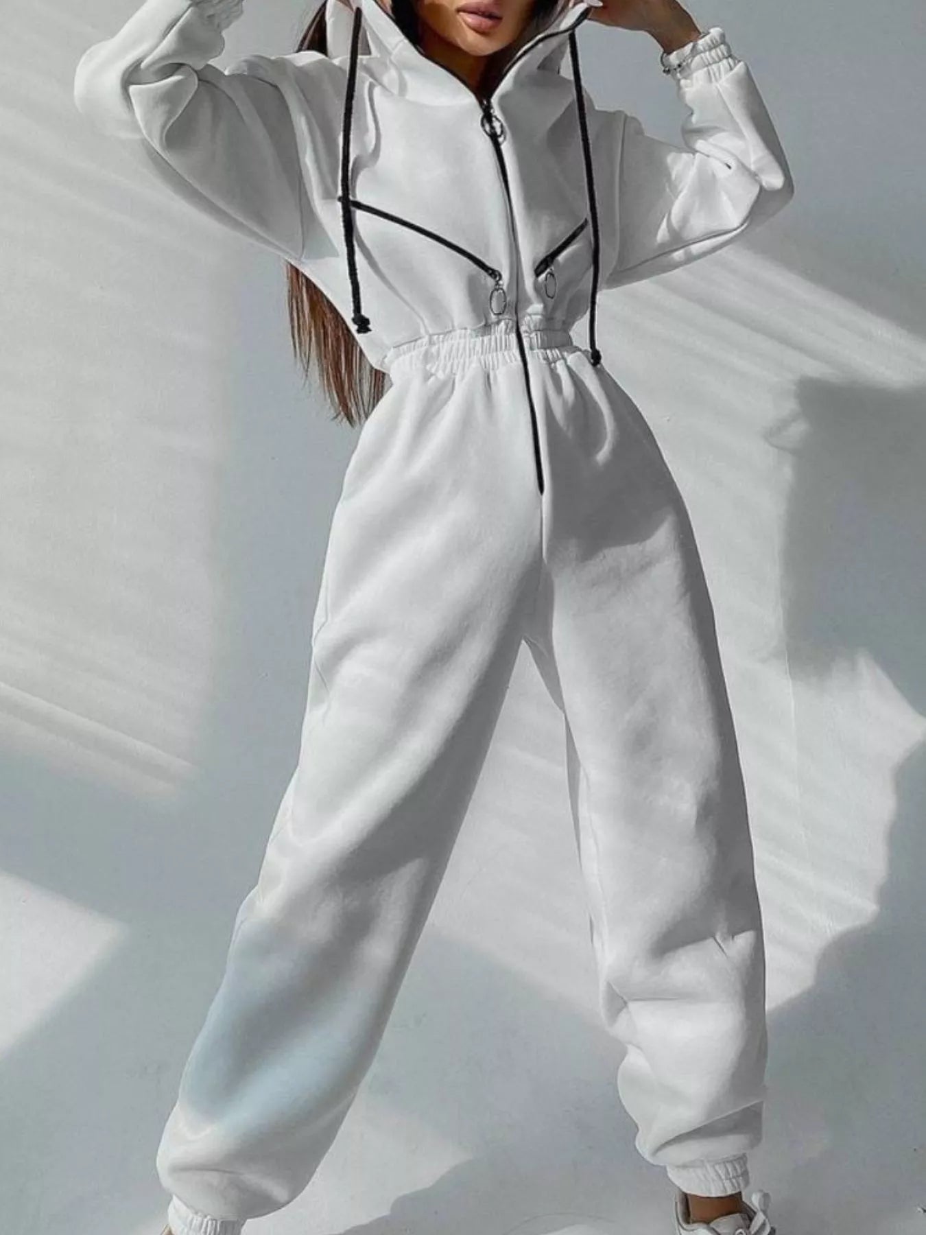 Hooded Zip - Up Long Sleeve Jumpsuit - PBNJ FASHIONS