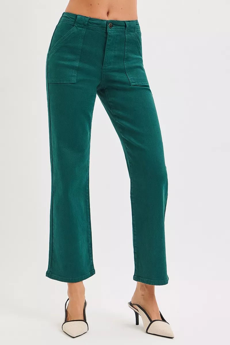 RISEN High Rise Ankle Flare Patch Pocket Jeans - PBNJ FASHIONS