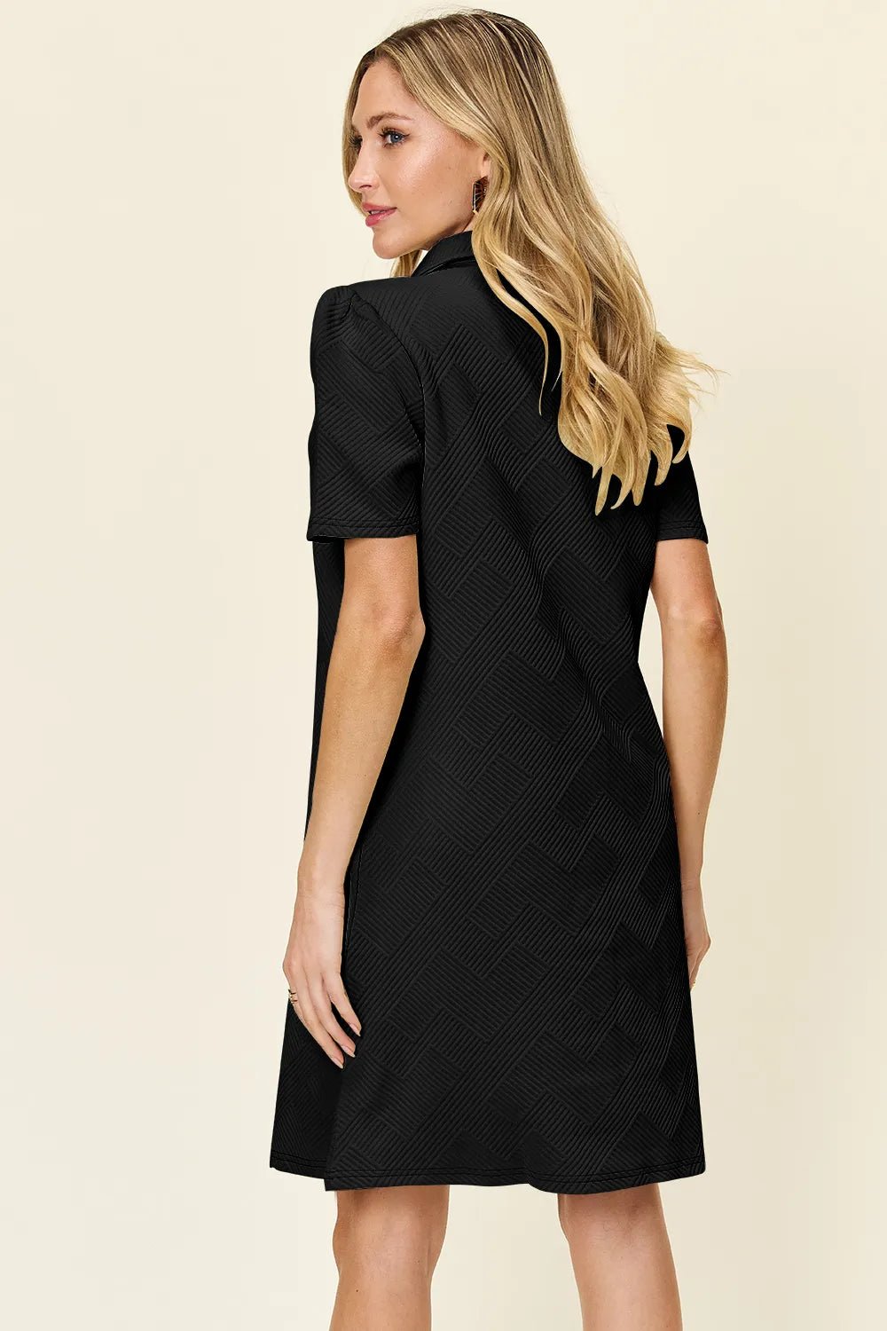 Double Take Full Size Texture Collared Neck Short Sleeve Dress - PBNJ FASHIONS
