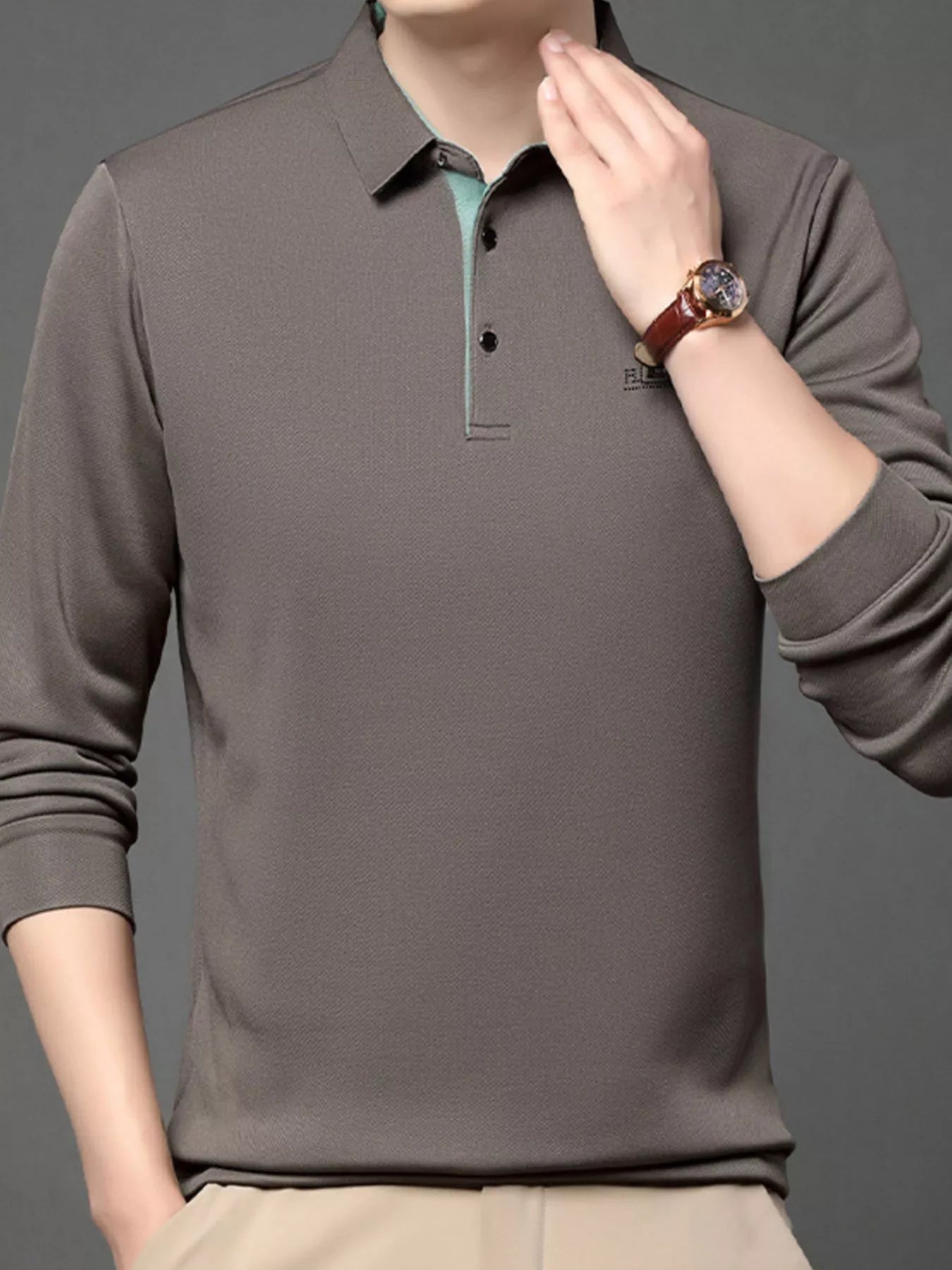 Men's Plus Size Button Detail Long Sleeve Polo - PBNJ FASHIONS