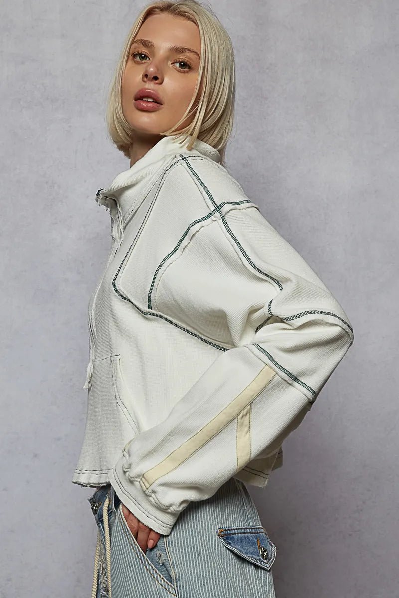 POL Contrast Stitching Zip Front Sweatshirt - PBNJ FASHIONS