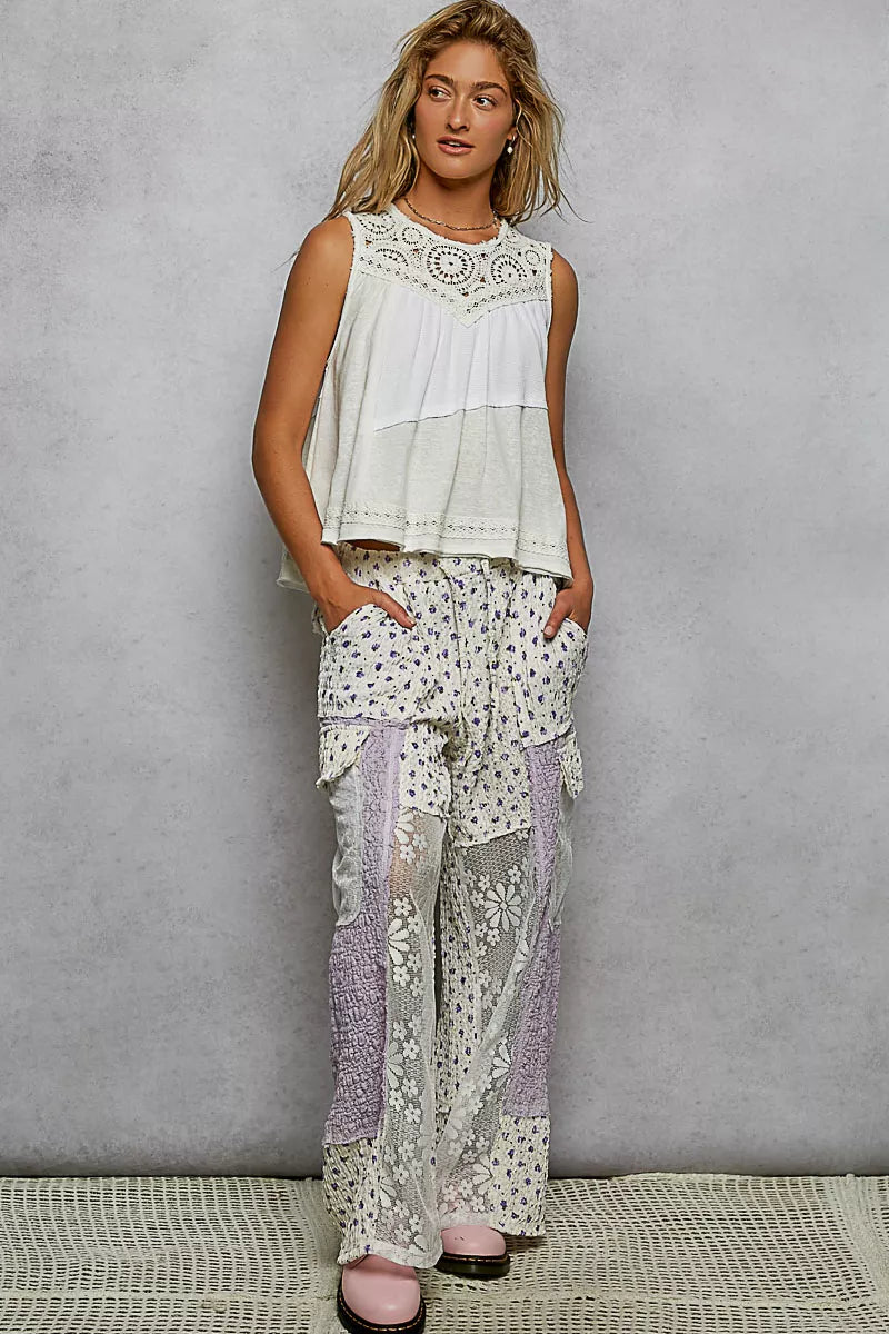 POL Round Neck Sleeveless Top with Crochet Contrast - PBNJ FASHIONS