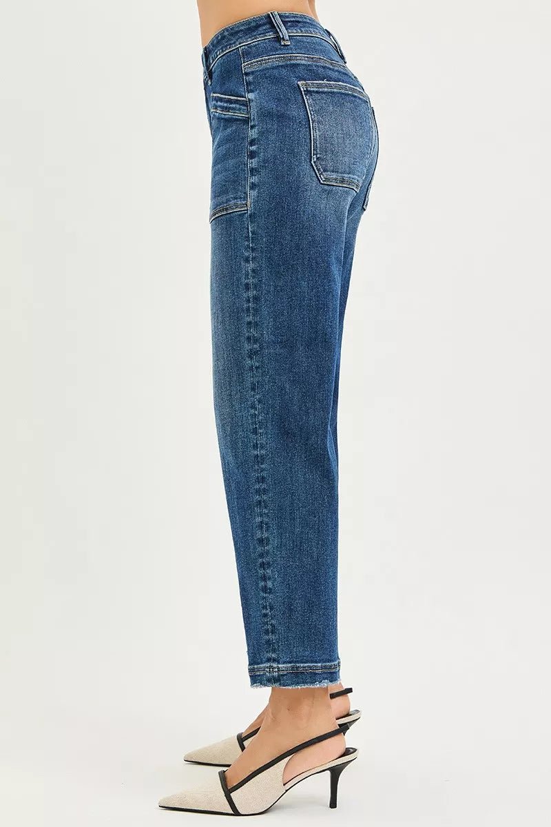 RISEN Slouchy Cropped Baggy Jeans with Front Patch Pocket - PBNJ FASHIONS