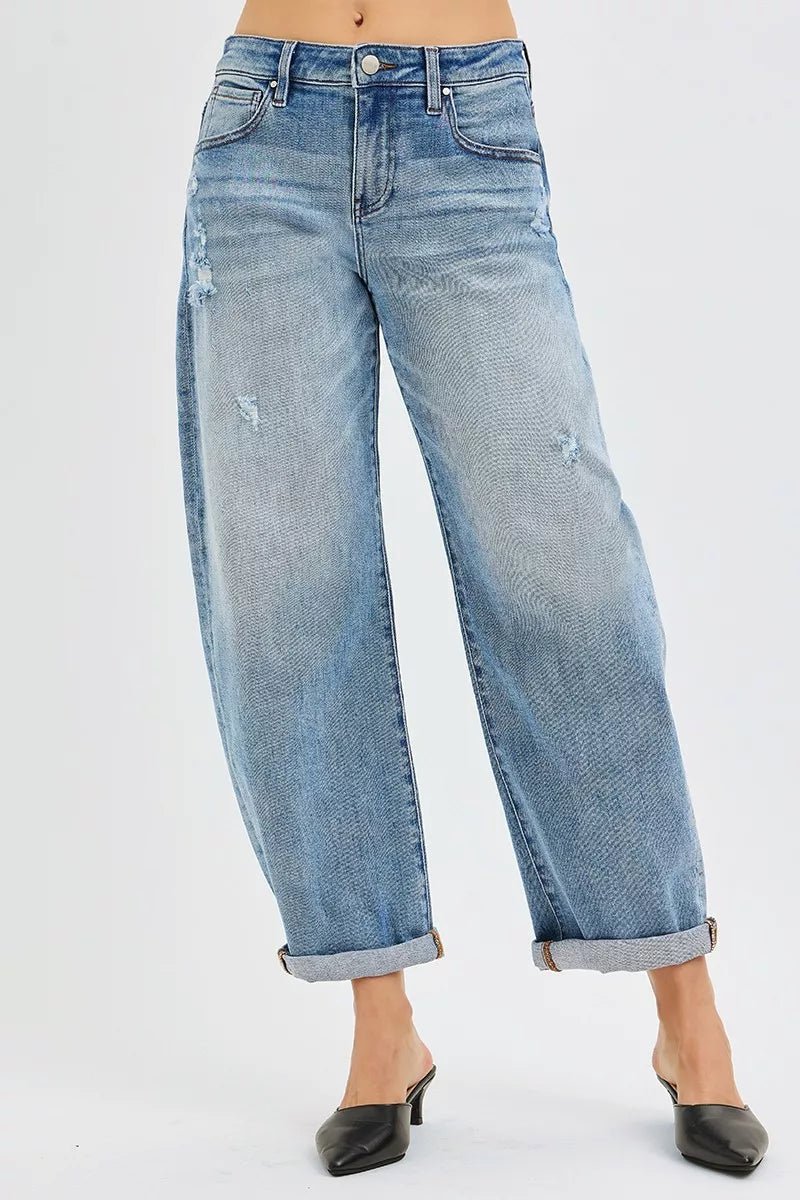 RISEN Full Size Slouchy Ankle Length Barrel Jeans with Cuffs Plus Size - PBNJ FASHIONS