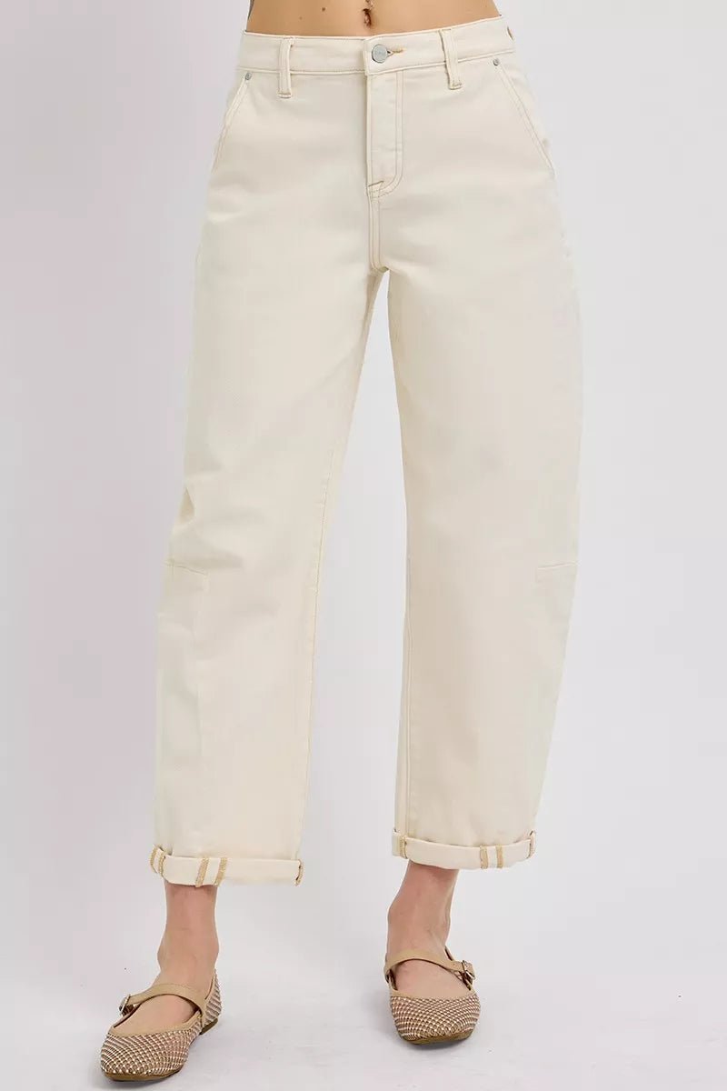 RISEN High Rise Relaxed Barrel Cuffed Jeans - PBNJ FASHIONS