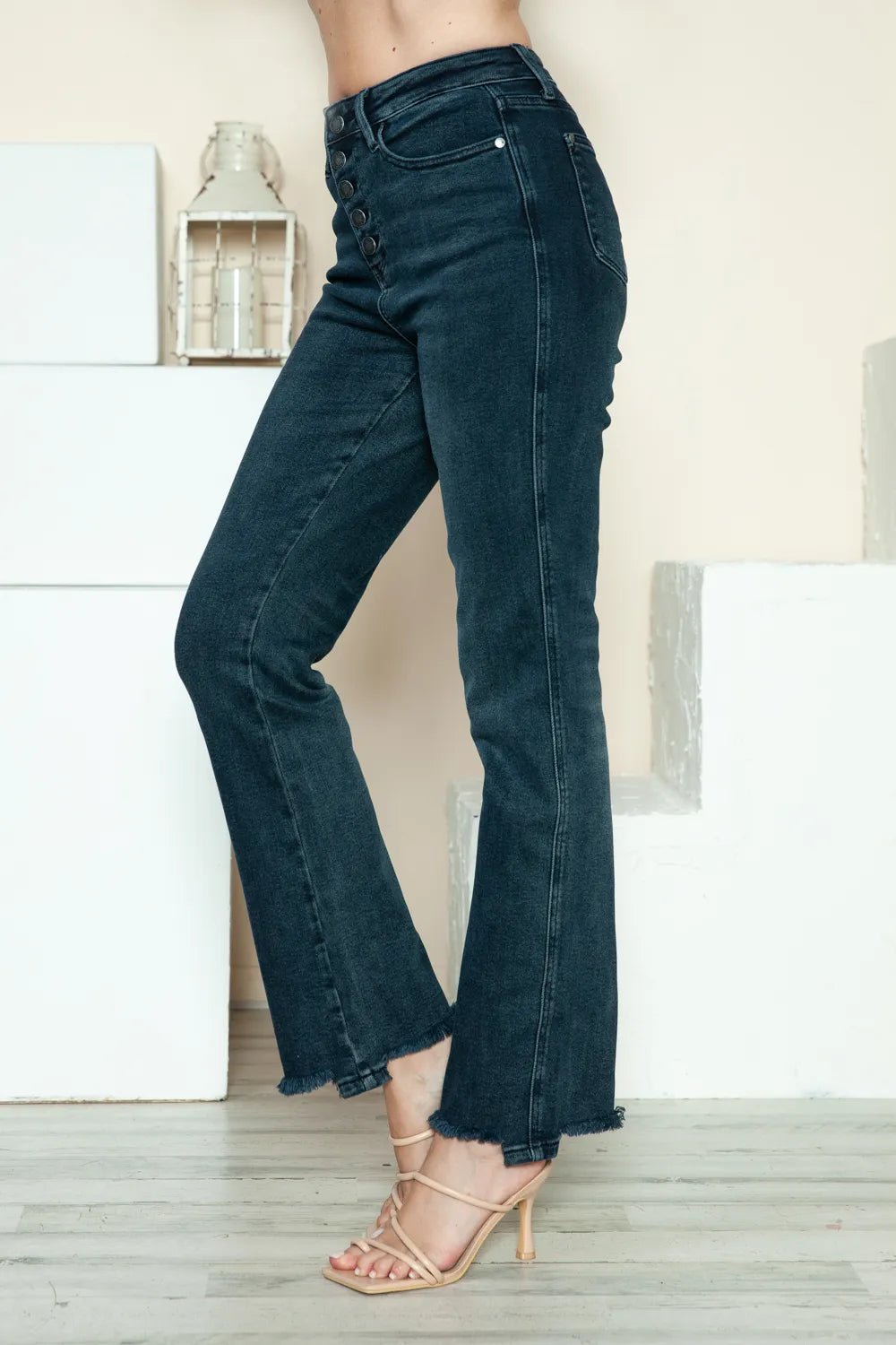 Judy Blue Full Size Button Fly Hem Destroy Straight Jeans - PBNJ FASHIONS
